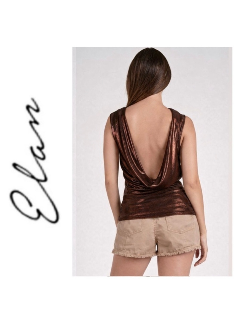 NWT Elan Katie Scoop Back Metallic Top in Metallic Brown Size Medium